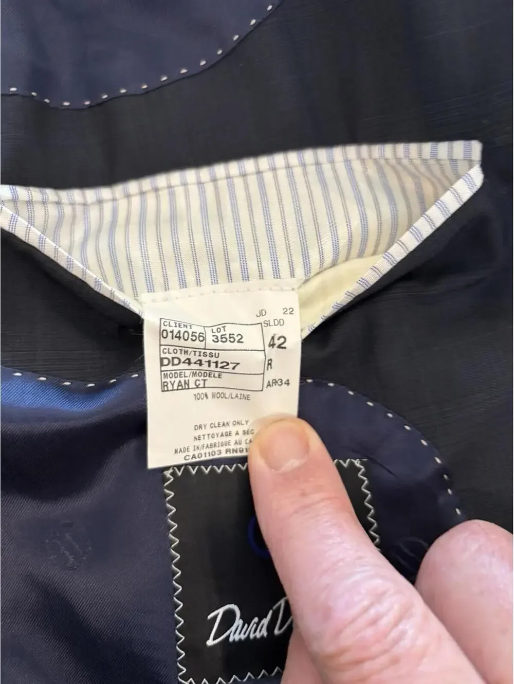 David Donahue Windowpane Luxury 100% Wool Blazer Ryan Suit Jacket Navy Mens 42R